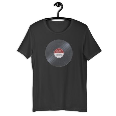Play Vinyl, Live Forever – Burgundy Label – Unisex T Shirt - Image 4